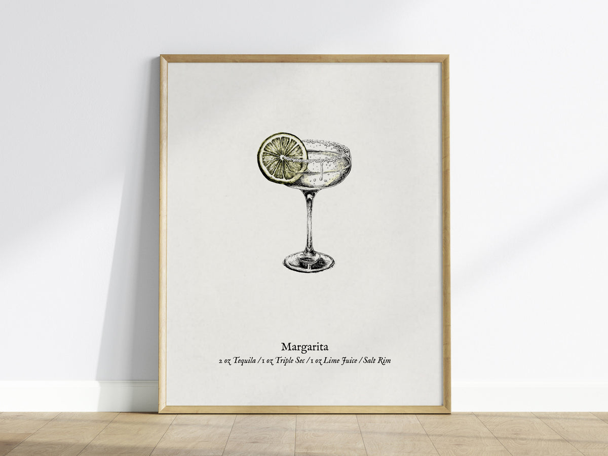 Margarita Cocktail Poster | Classic Tequila Lime Bar Art Print — framed wall art