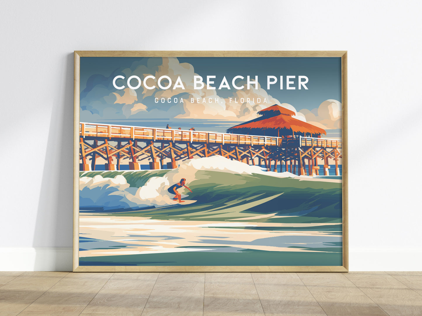 Cocoa Beach Pier Landscape Poster | Cocoa Beach, Florida Travel Wall Art — framed wall art