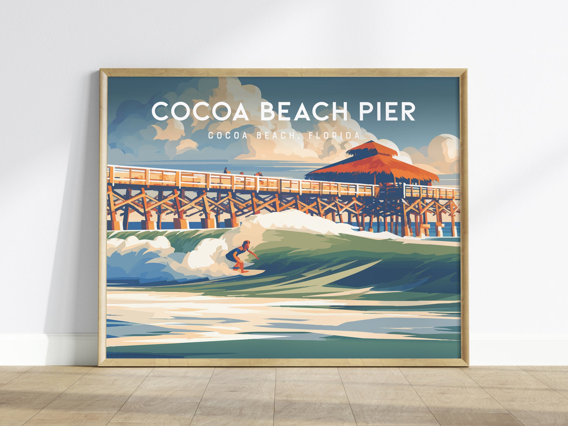 Cocoa Beach Pier Landscape Poster | Cocoa Beach, Florida Travel Wall Art — framed wall art