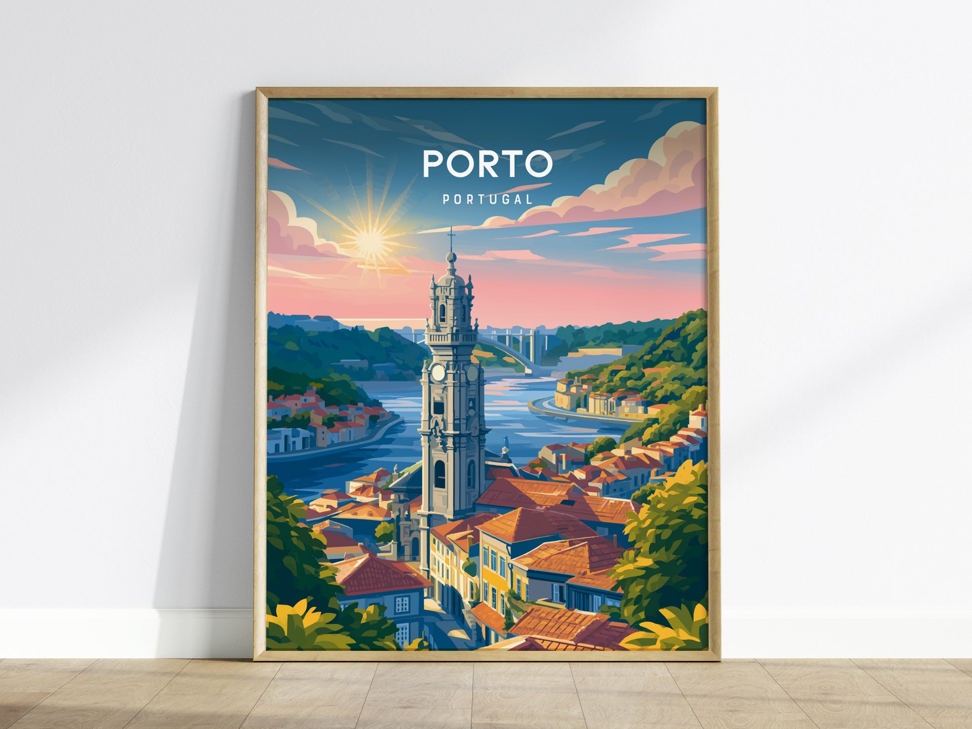 Porto, Portugal Poster | Rabelo Boats & Colorful Riverfront Wall Art — framed wall art