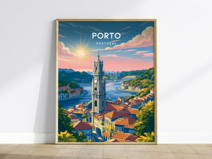 Porto, Portugal Poster | Rabelo Boats & Colorful Riverfront Wall Art — framed wall art
