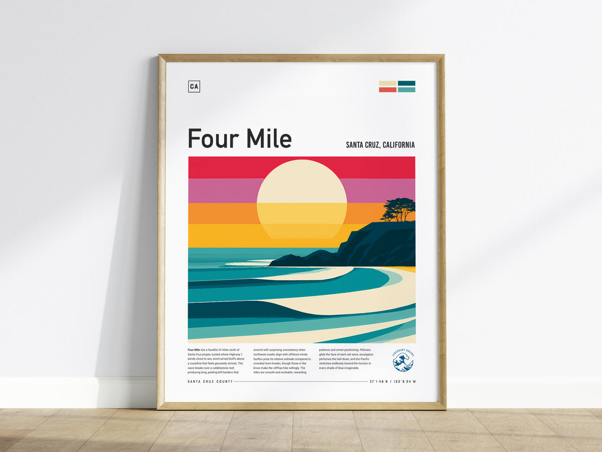 Four Mile, Santa Cruz, California Poster | Surf Wall Art & Beach House Decor — framed wall art