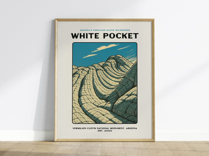 White Pocket Arizona Poster | Vermilion Cliffs Vintage Travel Wall Art