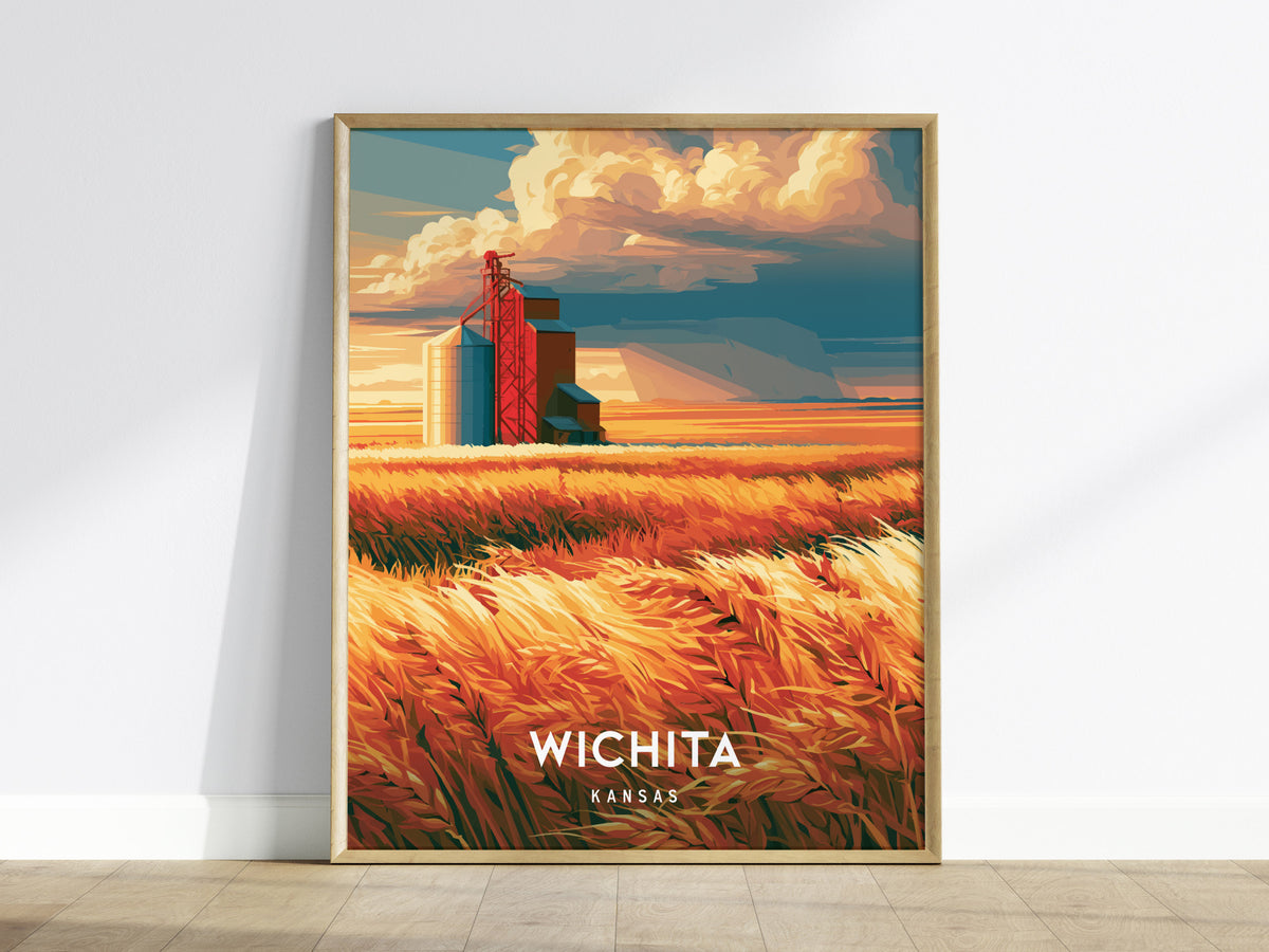 Wichita, Kansas Poster | Great Plains Skyline Destination Print Wall Art — framed wall art