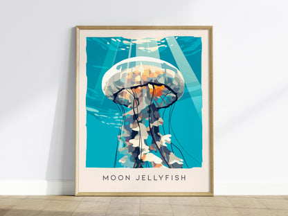 Moon Jellyfish Poster | Ethereal Ocean Drifters Wildlife Wall Art — framed wall art