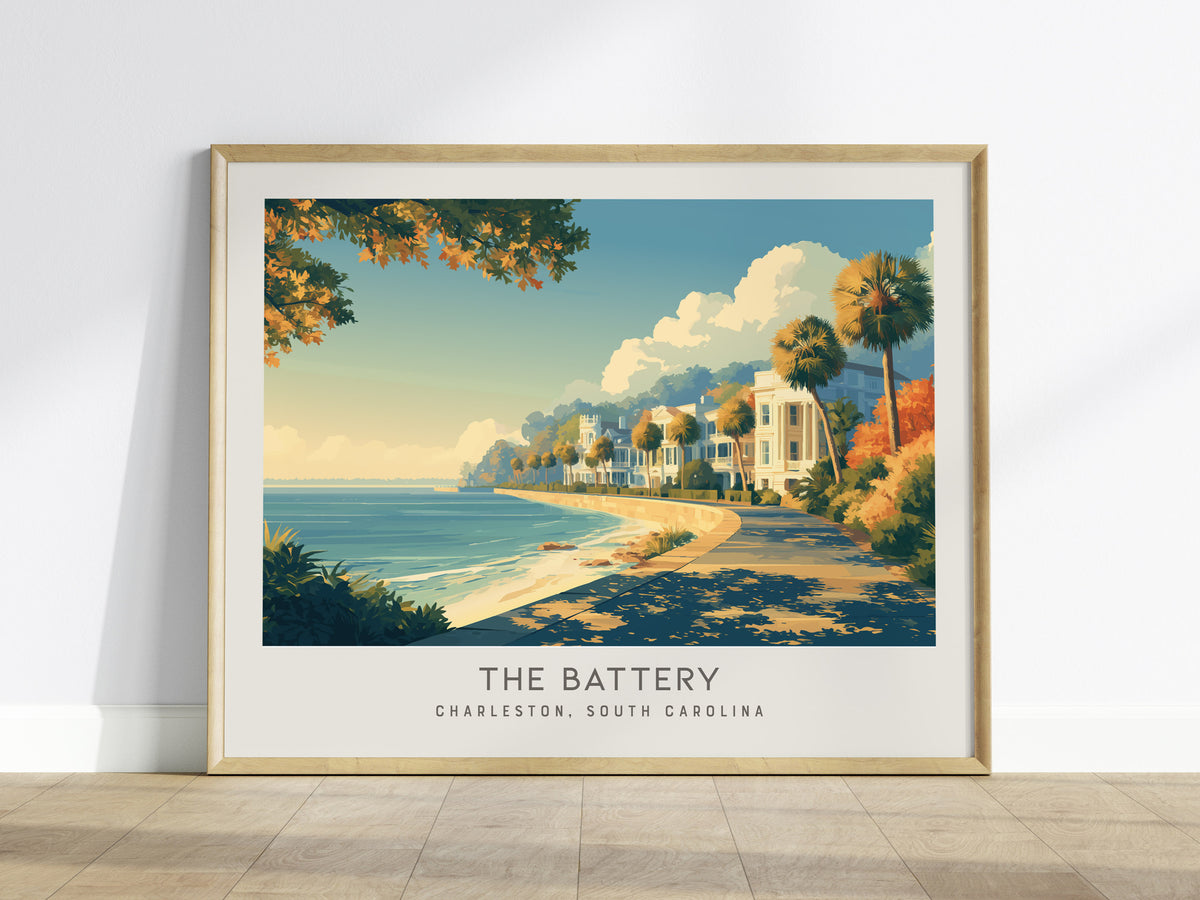 The Battery Landscape Matte Border Poster | Charleston, South Carolina Travel Wall Art — framed wall art