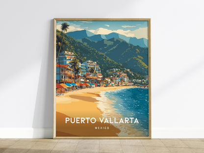 Puerto Vallarta, Mexico Poster | Tropical Beach Print Coastal Wall Art — framed wall art