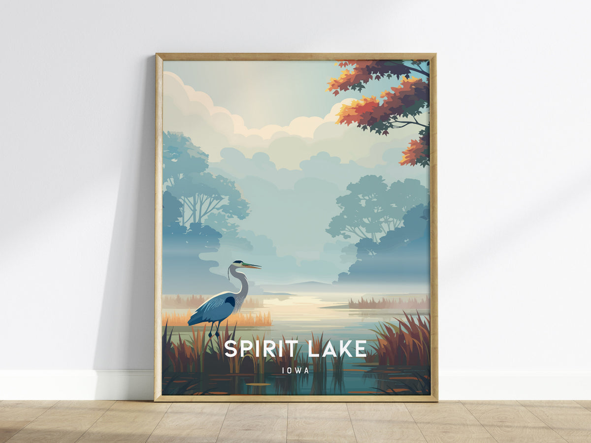 Spirit Lake, Iowa Poster | Lakeside Serenity Destination Print Wall Art — framed wall art