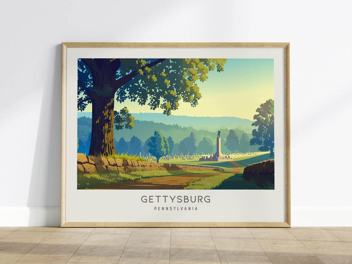 Gettysburg Landscape Matte Border Poster | Pennsylvania Framed or Unframed Vacation Wall Art — framed wall art