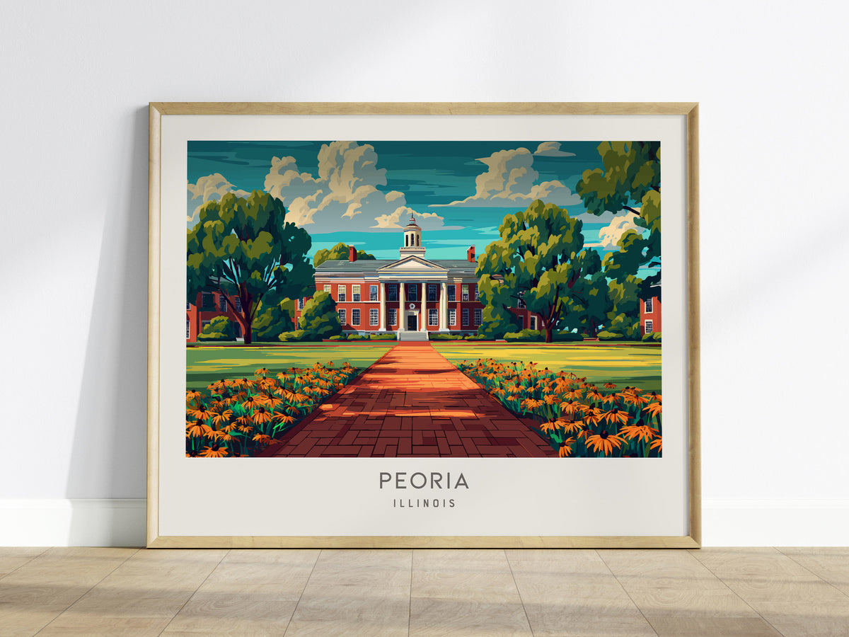 Peoria Landscape Matte Border Poster | Illinois Travel Gift Vacation Wall Art — framed wall art