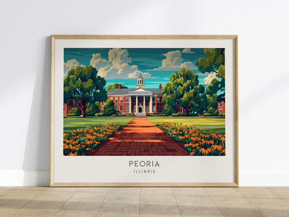 Peoria Landscape Matte Border Poster | Illinois Travel Gift Vacation Wall Art — framed wall art