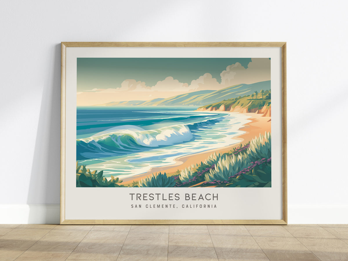 Trestles Beach Landscape Matte Border Poster | San Clemente, California Vacation Wall Art — framed wall art