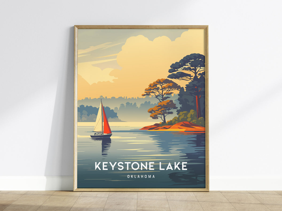 Keystone Lake, Oklahoma Poster | Lakeside Vacation Wall Art — framed wall art