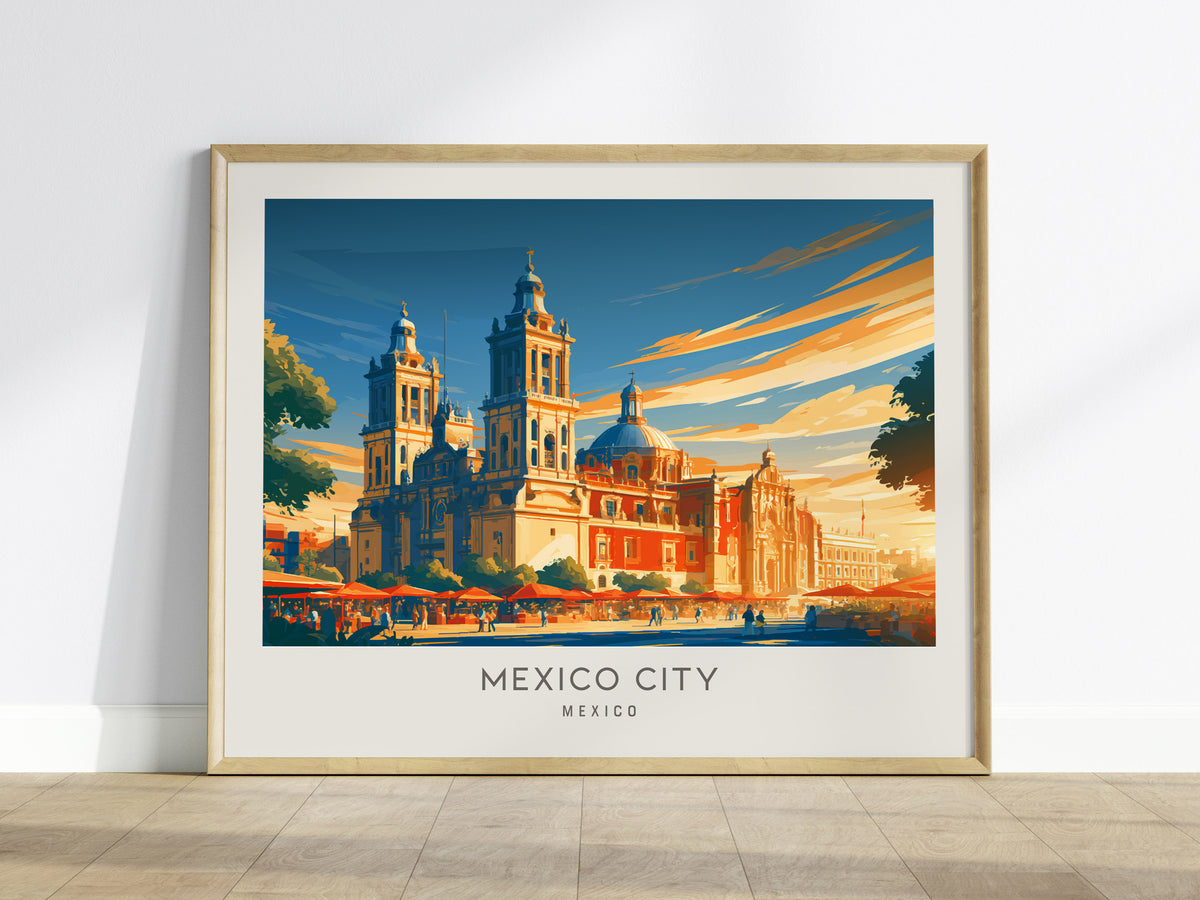 Mexico City Landscape Matte Border Poster | Mexico Vacation Wall Art — framed wall art
