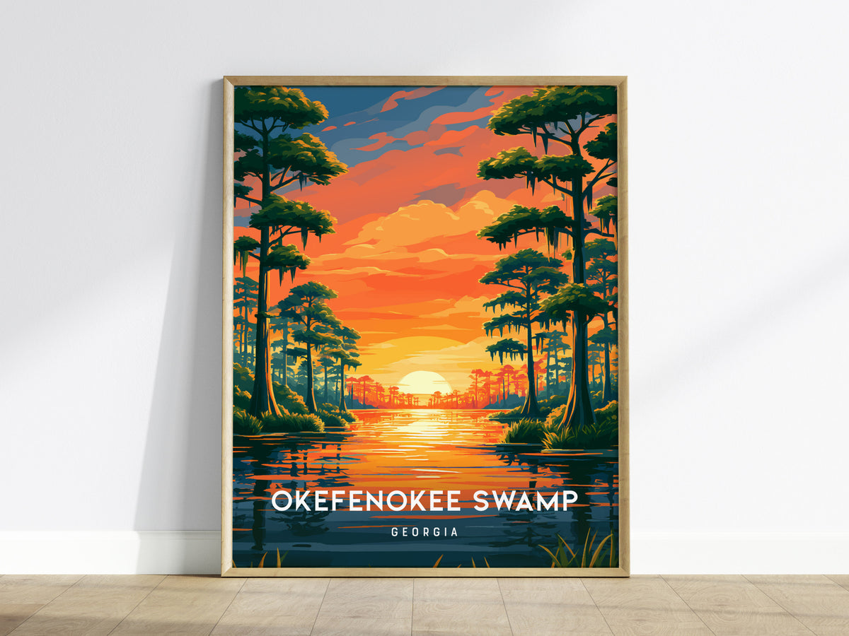 Okefenokee Swamp, Georgia Poster | Coastal Beach Decor Wetland Wildlife Wall Art — framed wall art