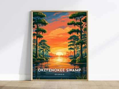 Okefenokee Swamp, Georgia Poster | Coastal Beach Decor Wetland Wildlife Wall Art — framed wall art