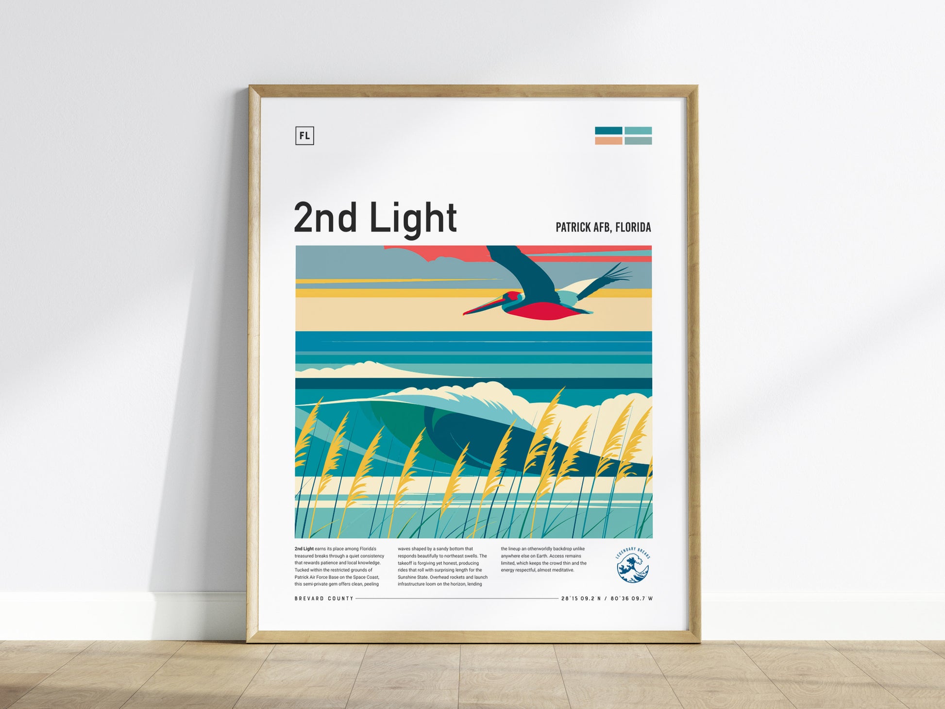 2nd Light, Florida Poster | Golden Surf Break Sunrise Wall Art — framed wall art