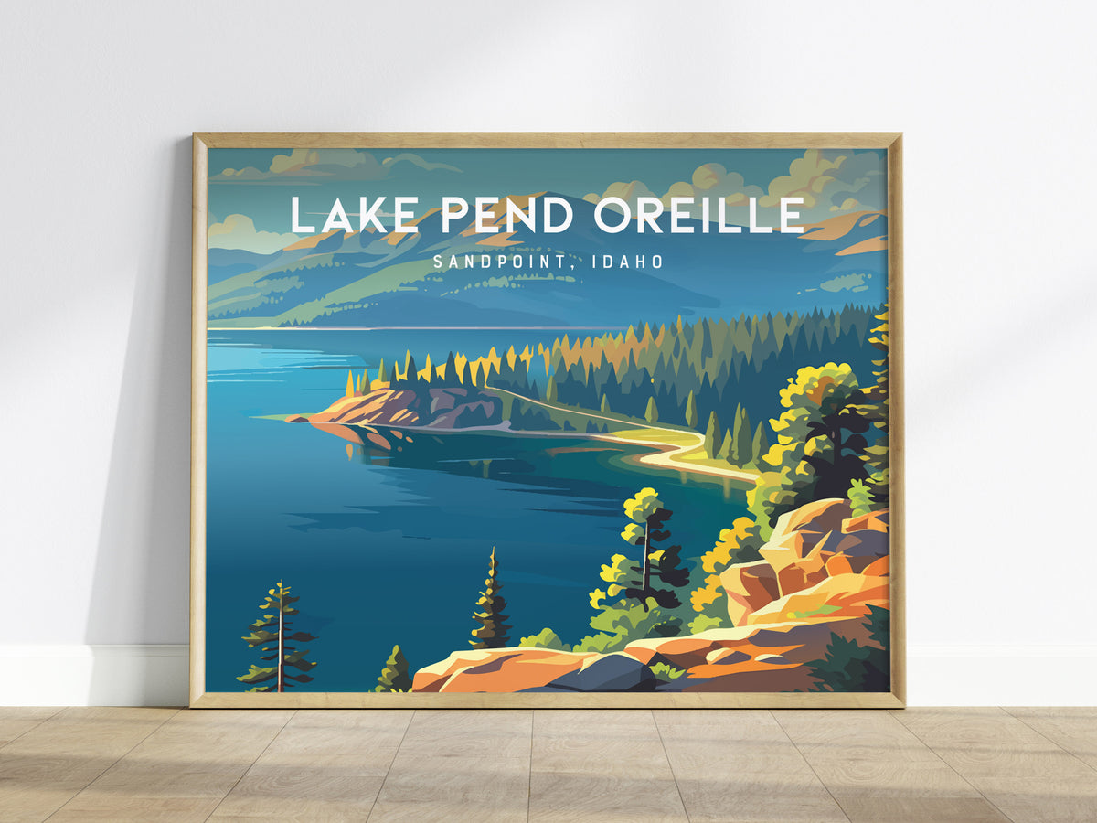Lake Pend Oreille Landscape Poster | Sandpoint, Idaho Travel Wall Art — framed wall art
