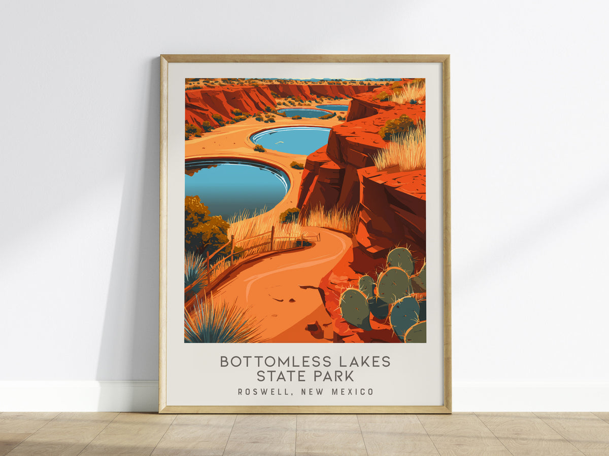Bottomless Lakes State Park Matte Border Poster | Roswell, New Mexico Travel Wall Art — framed wall art