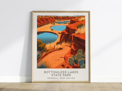 Bottomless Lakes State Park Matte Border Poster | Roswell, New Mexico Travel Wall Art — framed wall art