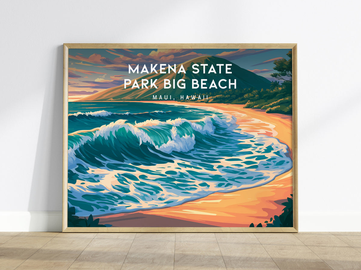 Makena State Park Big Beach Landscape Poster | Maui, Hawaii Vacation Wall Art — framed wall art