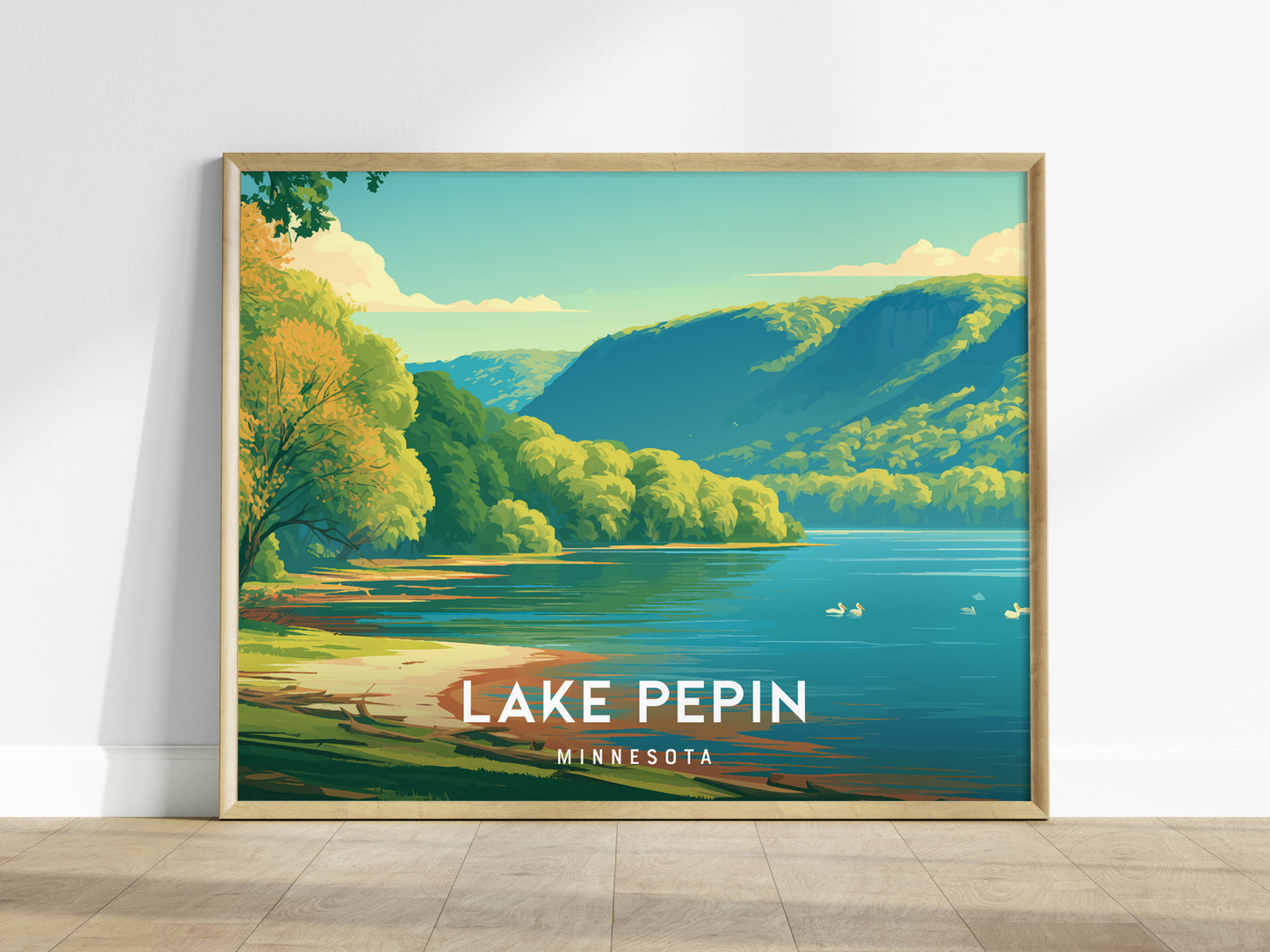 Lake Pepin, Minnesota Landscape Poster | Scenic Bluffs & Sailboats Vacation Wall Art — framed wall art