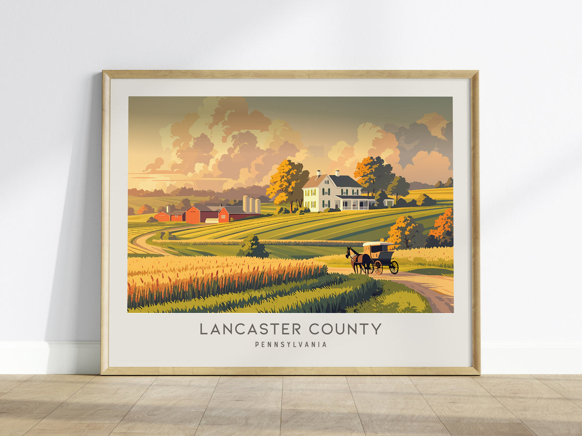 Lancaster County Landscape Matte Border Poster | Pennsylvania Travel Gift Vacation Wall Art — framed wall art