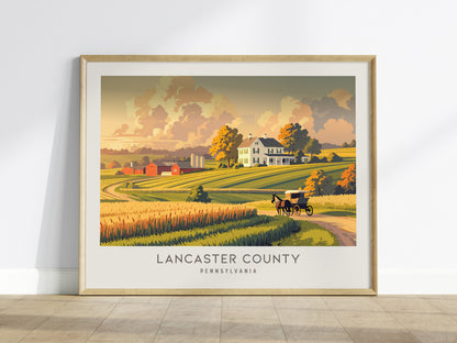 Lancaster County Landscape Matte Border Poster | Pennsylvania Travel Gift Vacation Wall Art — framed wall art