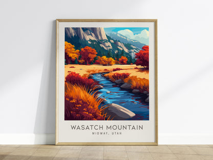 Wasatch Mountain Matte Border Poster | Midway, Utah Travel Wall Art — framed wall art
