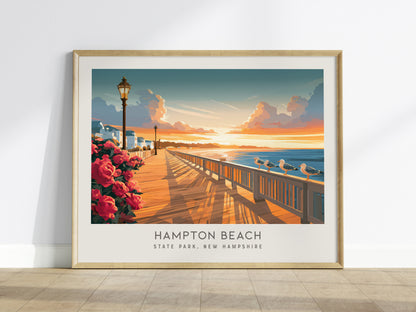 Hampton Beach Landscape Matte Border Poster | State Park, New Hampshire Travel Wall Art — framed wall art