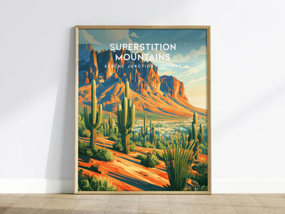 Superstition Mountains, Apache Junction, Arizona Poster | Desert Wilderness Destination Print Wall Art — framed wall art