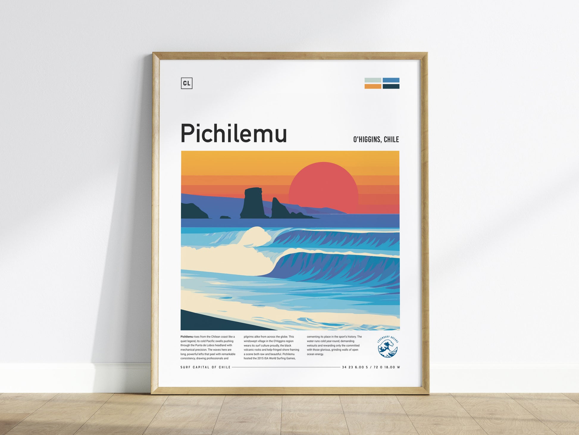 Pichilemu, Chile Poster | Pacific Surf & Coastal Cliffs Wall Art — framed wall art