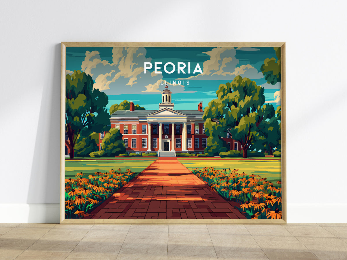 Peoria, Illinois Landscape Poster | Heartland River Skyline Beach House Decor Wall Art — framed wall art