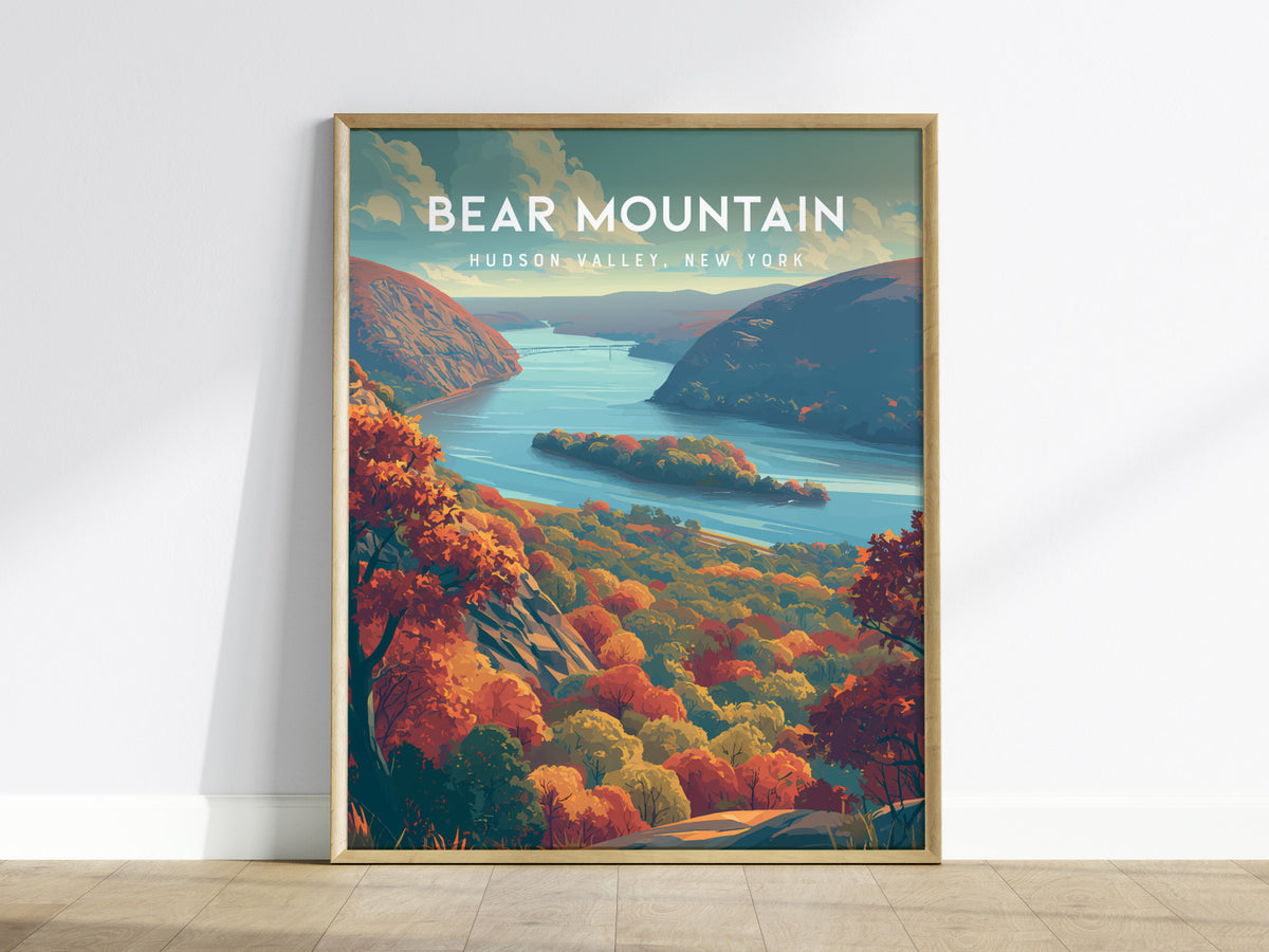 Bear Mountain, Hudson Valley, New York Poster | Scenic Hiking Trail Travel Wall Art — framed wall art