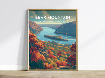 Bear Mountain, Hudson Valley, New York Poster | Scenic Hiking Trail Travel Wall Art — framed wall art