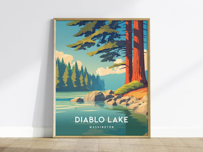 Diablo Lake, Washington Poster | Alpine Wilderness Destination Print Wall Art — framed wall art