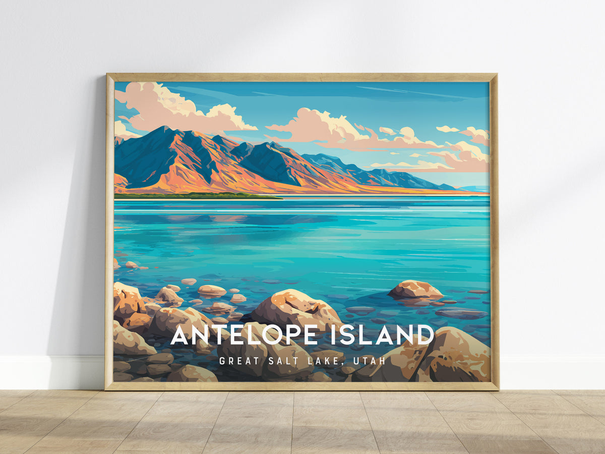 Antelope Island Landscape Poster | Great Salt Lake, Utah Vacation Wall Art — framed wall art