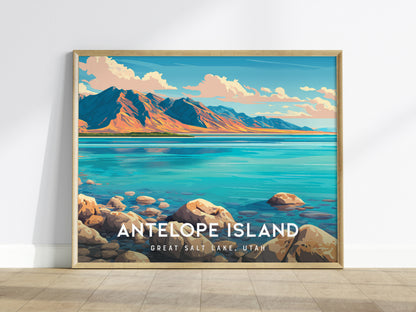 Antelope Island Landscape Poster | Great Salt Lake, Utah Vacation Wall Art — framed wall art
