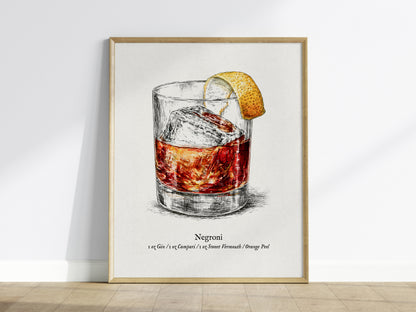 Negroni Poster | Vintage Cocktail Scientific Illustration Wall Art — framed wall art