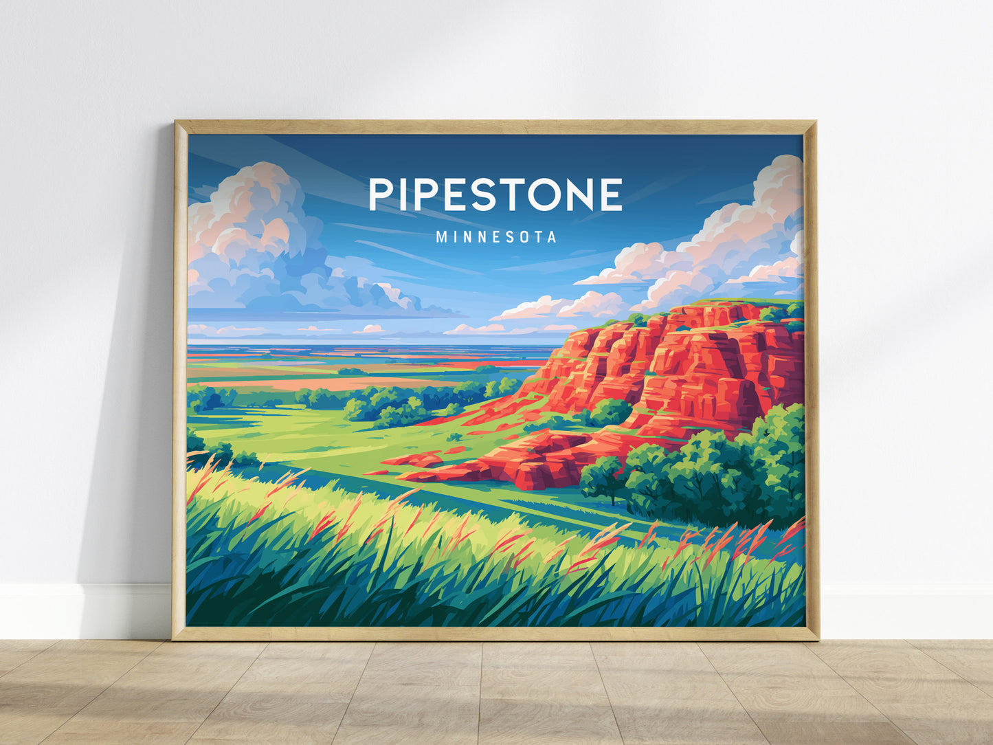 Pipestone, Minnesota Landscape Poster | Red Stone Bluffs Destination Print Wall Art — framed wall art