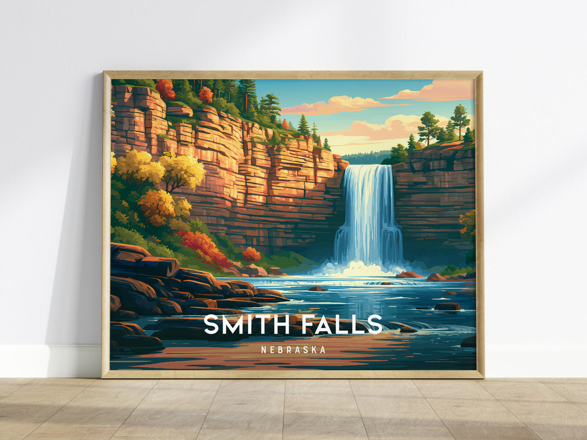 Smith Falls, Nebraska Landscape Poster | Waterfall Vacation Wall Art — framed wall art