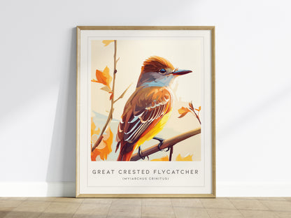 Great Crested Flycatcher Poster | Woodland Songbird Nature Wall Art — framed wall art