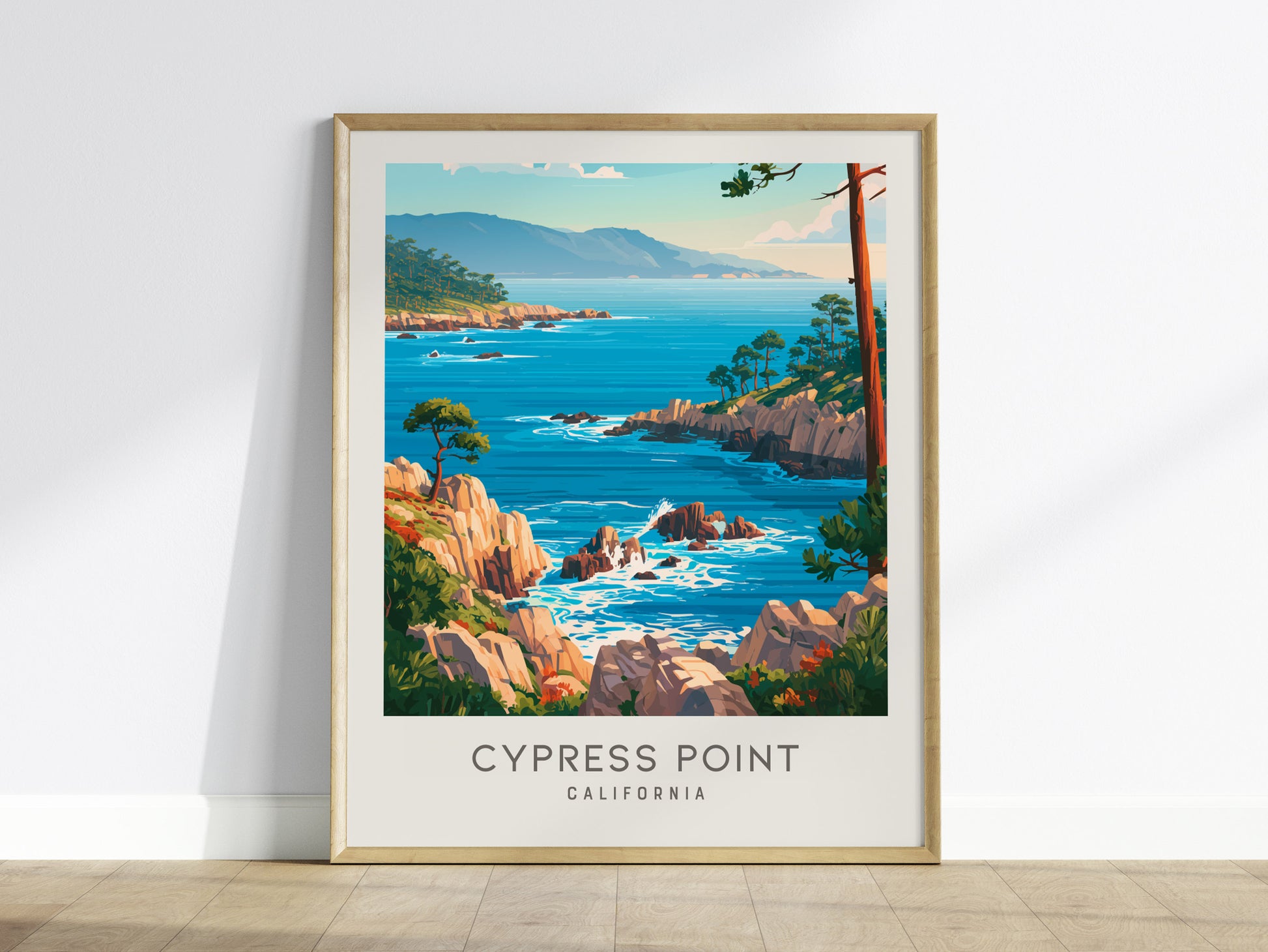 Cypress Point Matte Border Poster | California Vacation Wall Art Beach House Decor — framed wall art