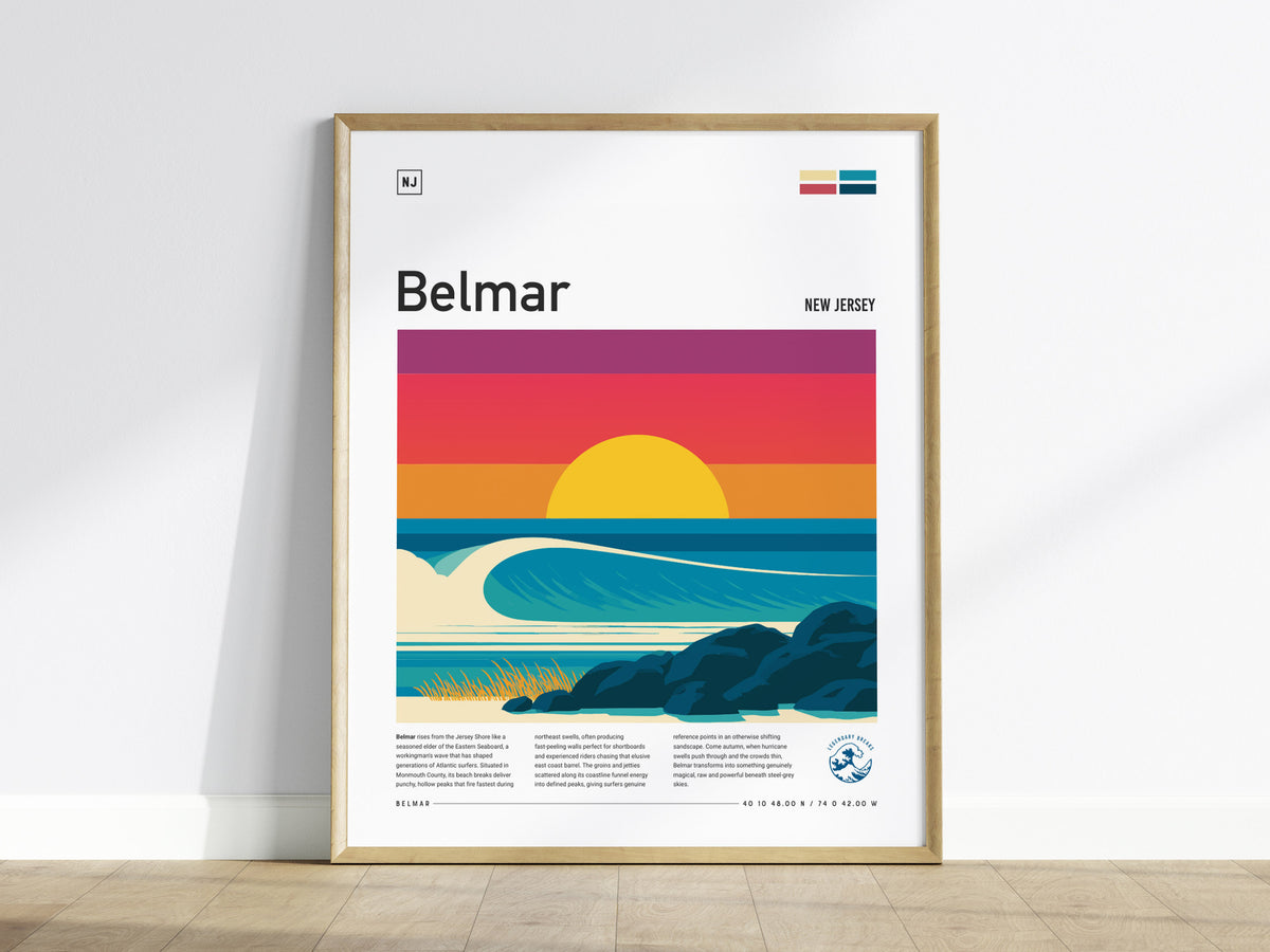 Belmar, New Jersey Poster | Surf & Boardwalk Coastal Wall Art — framed wall art