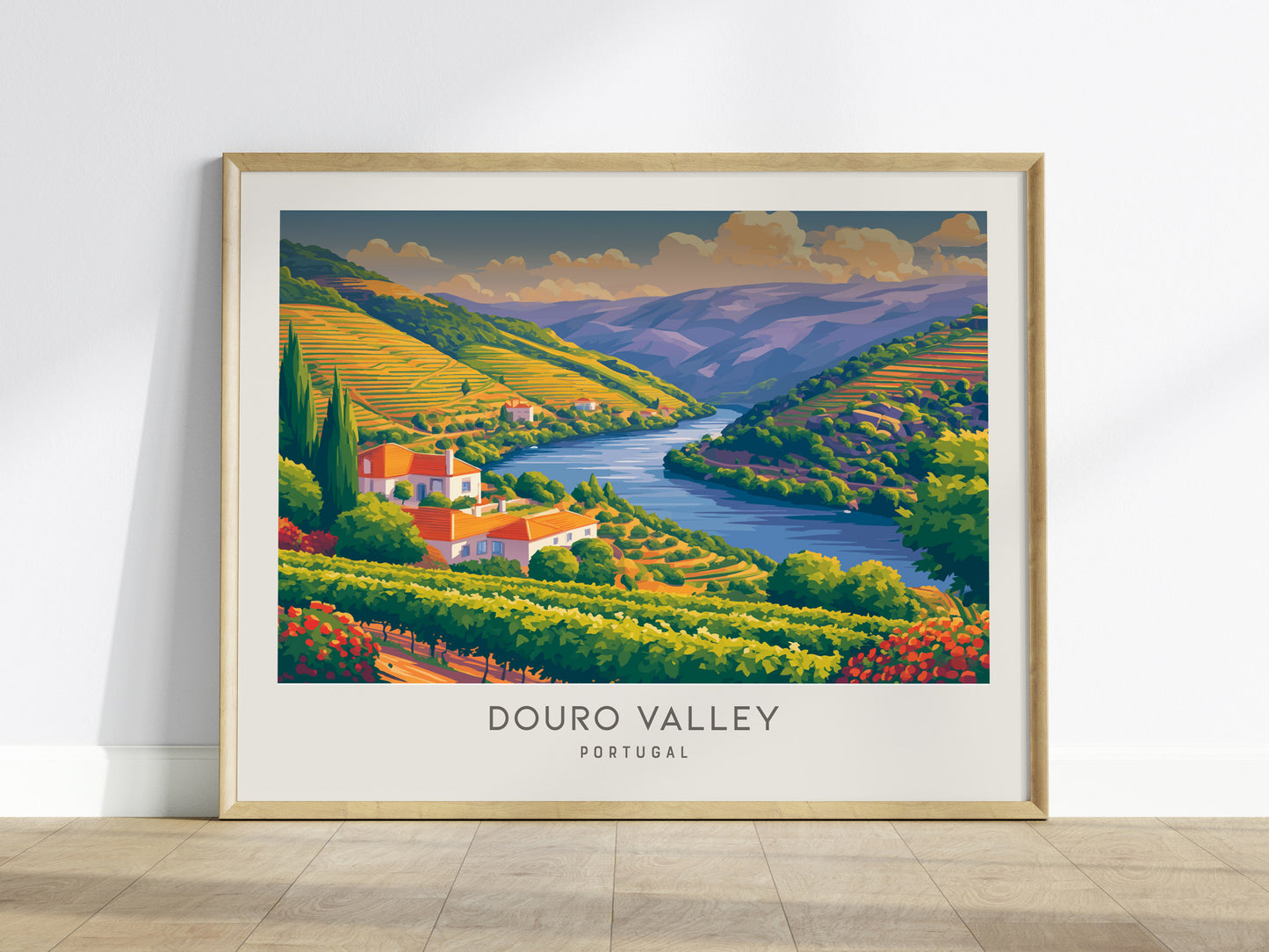 Douro Valley Landscape Matte Border Poster | Portugal Travel Wall Art — framed wall art