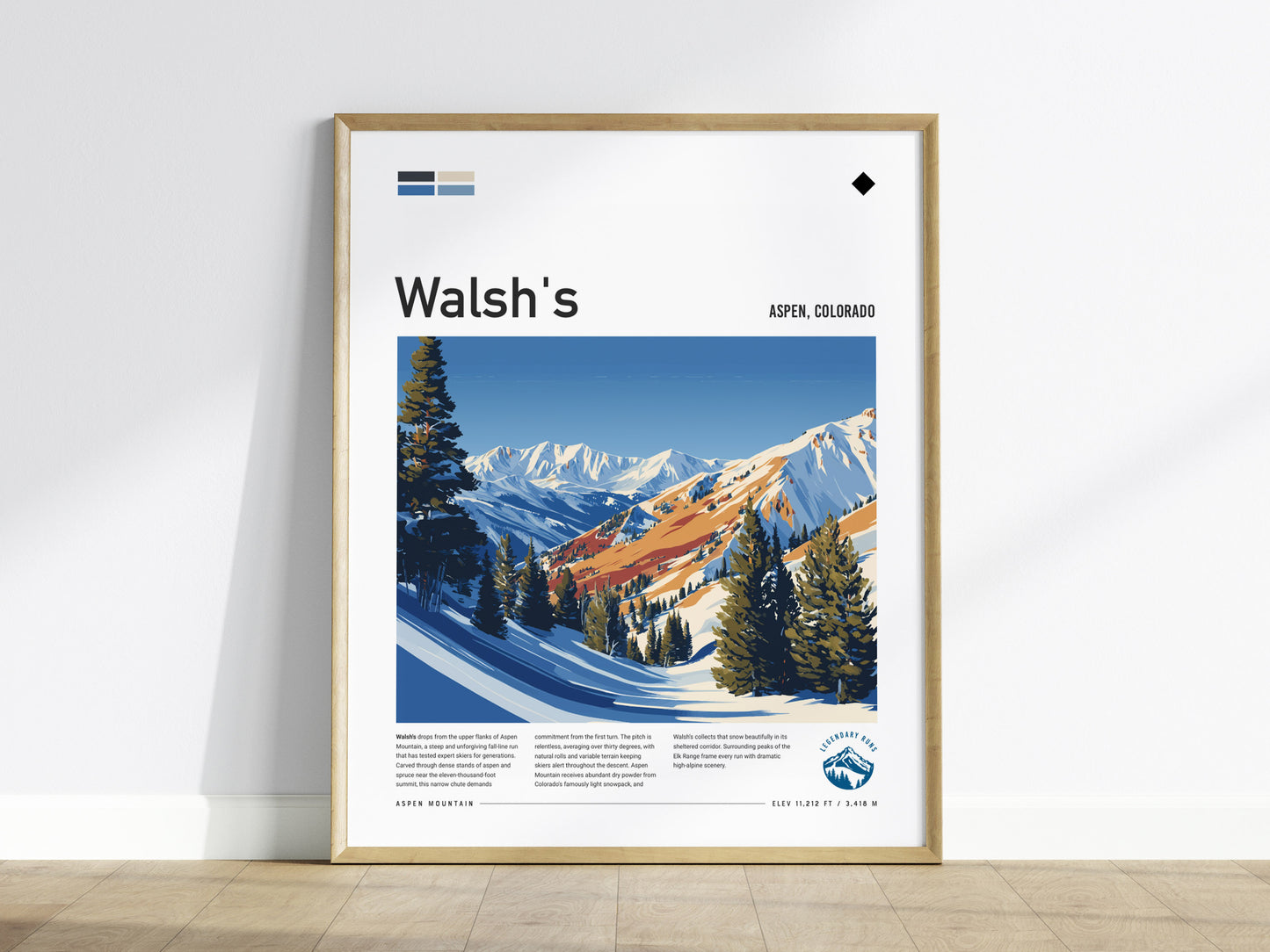 Walsh's, Aspen Poster | Fresh Powder Mountain Ski Run Wall Art — framed wall art