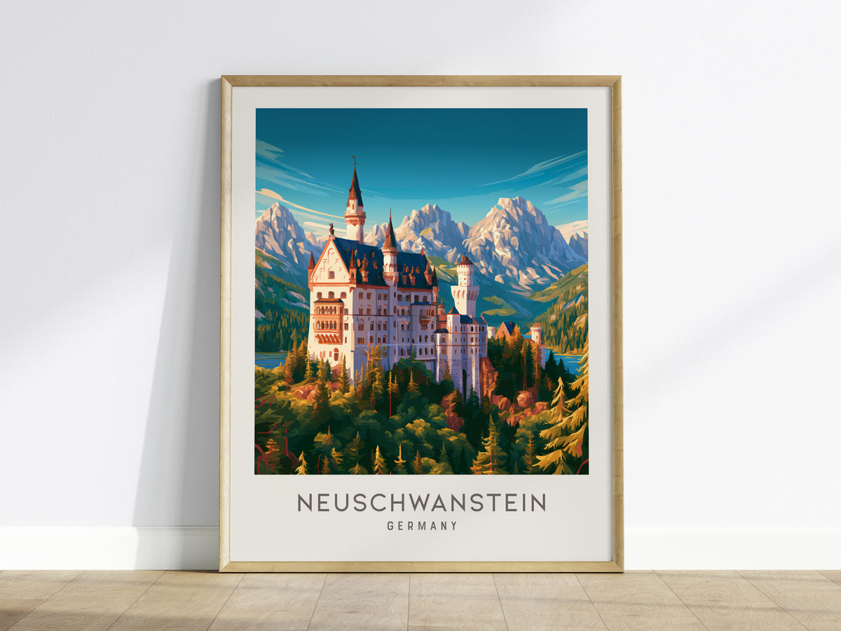 Neuschwanstein Matte Border Poster | Germany Destination Print Travel Wall Art — framed wall art
