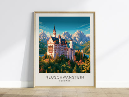 Neuschwanstein Matte Border Poster | Germany Destination Print Travel Wall Art — framed wall art