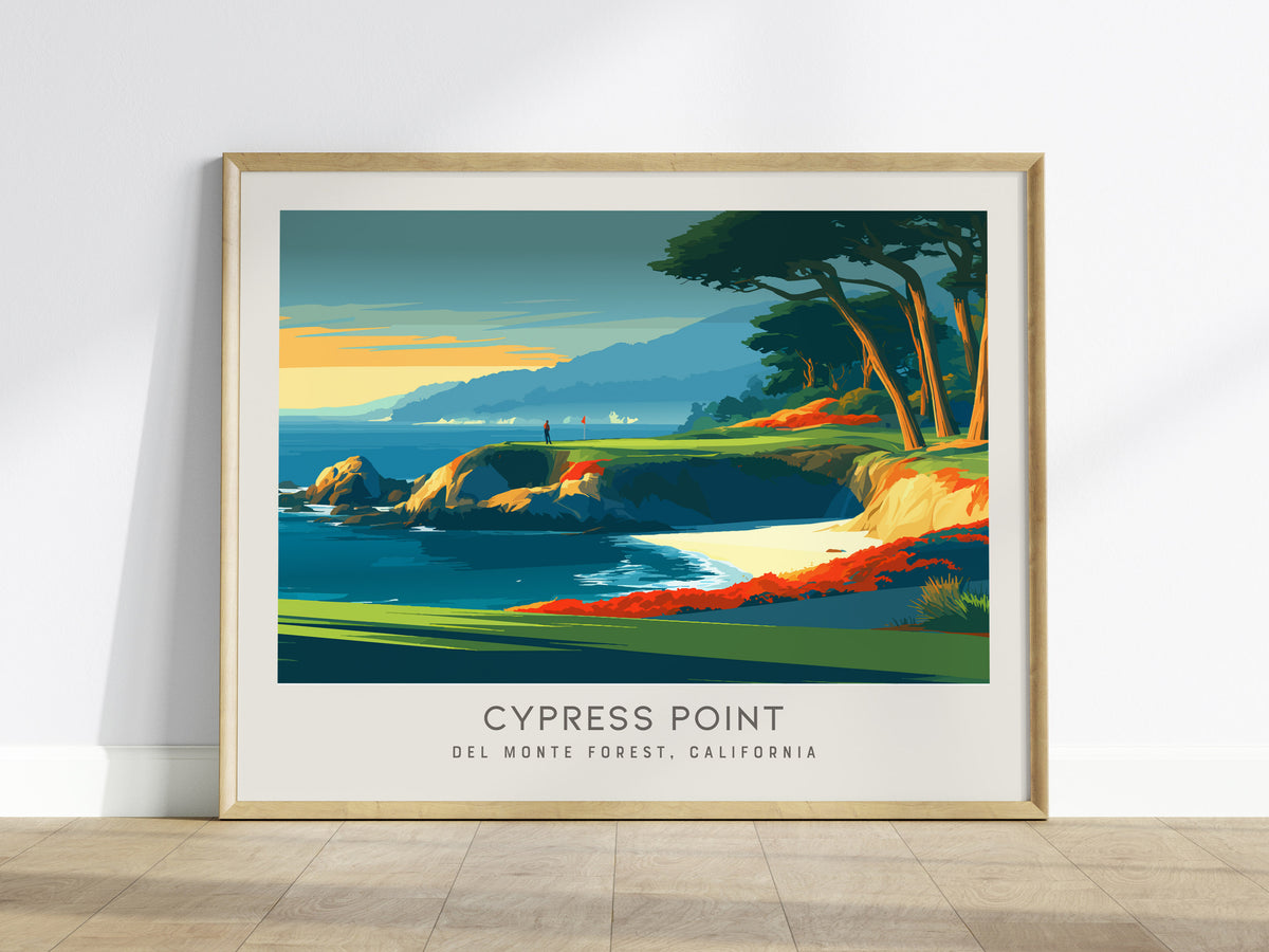 Cypress Point Landscape Matte Border Poster | Del Monte Forest, California Country Club Decor Golf Course Print — framed wall