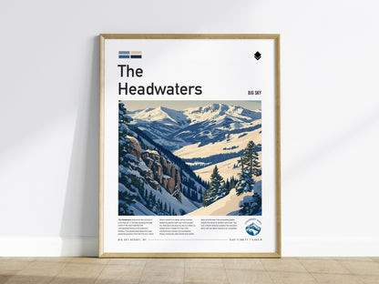 The Headwaters, Big Sky Montana Poster | Ski Lodge Decor Alpine Print Wall Art — framed wall art